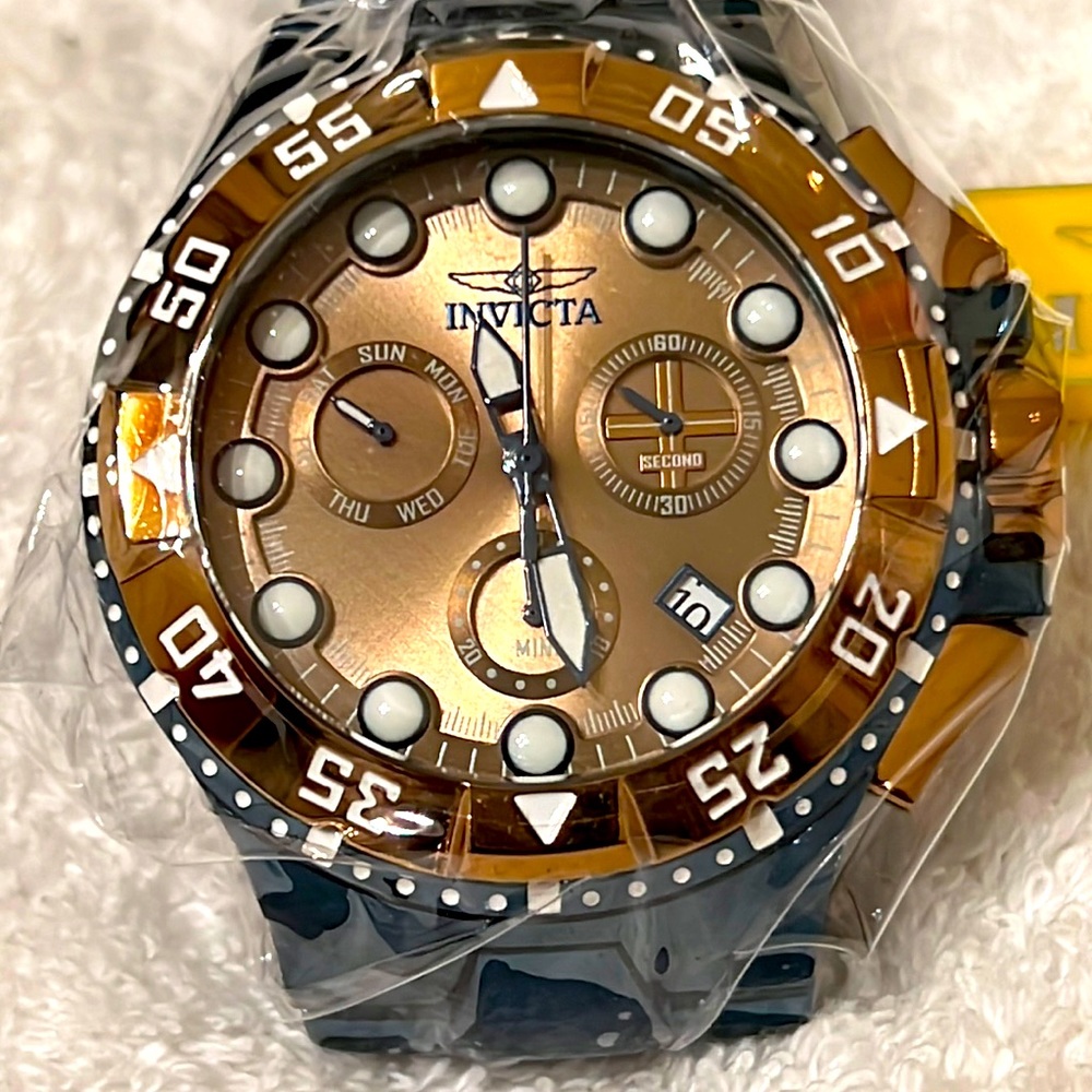 Invicta Excursion Khaki Gold and Dark Blue Quartz Chronograph Watch w/ 50mm Case